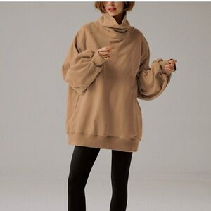 Whisper Oversized Turtleneck Sweatshirt | LIT Activewear | Tan | Size Small